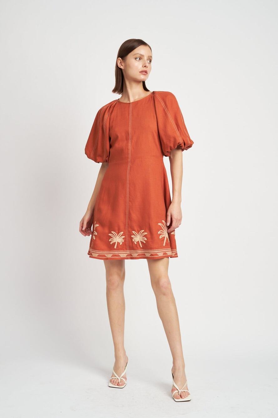En Saison Melba Mini Dress Ginger Large Linen Blend